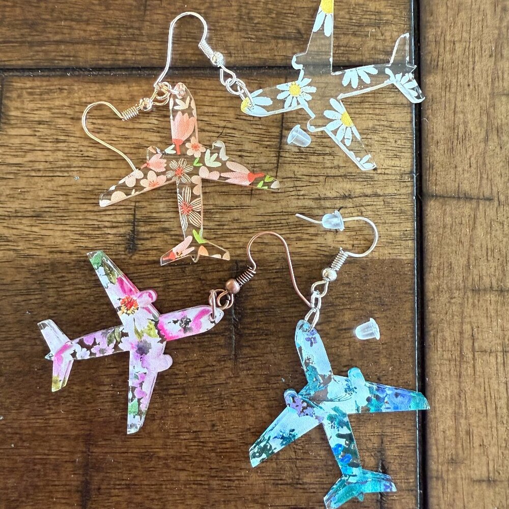 Floral Airplane Earrings | Travel Earrings | Flight Attendant Jewelry